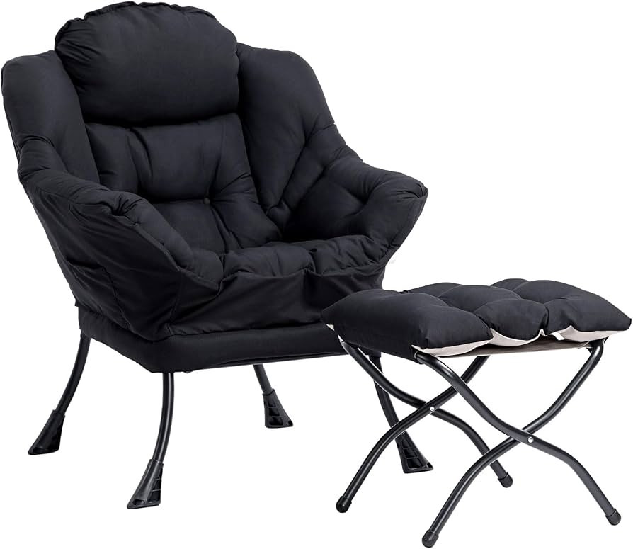 HollyHOME Fabric Lazy Chair with Foldable Ottoman, Accent Comfy Lounge Arm Chair and Folding Foot... | Amazon (US)