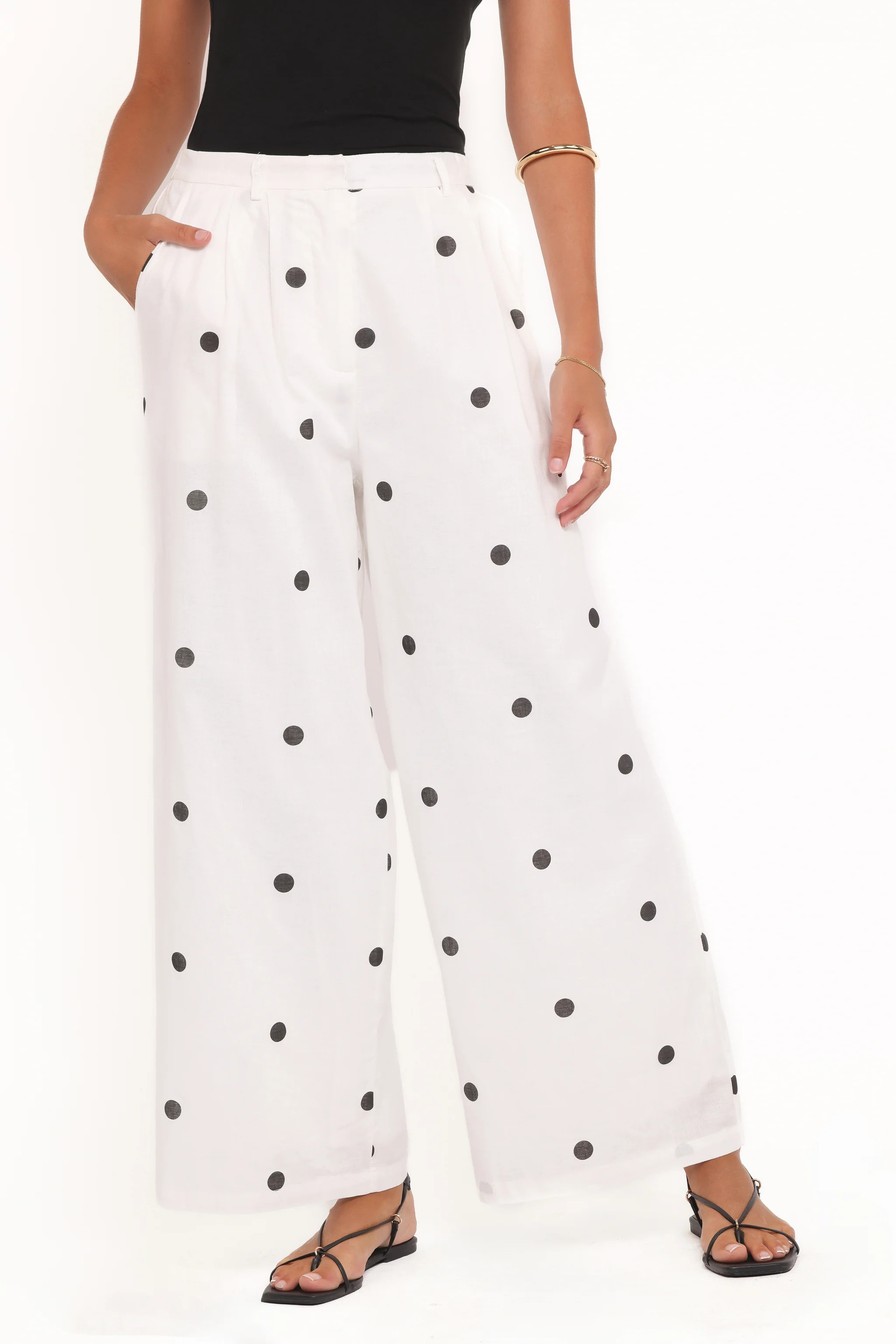 Valora Wide Leg Pant - White Black Polka Dot | Petal & Pup (US)