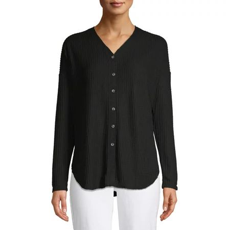 Time and Tru Women's Waffle Button Front Top | Walmart (US)