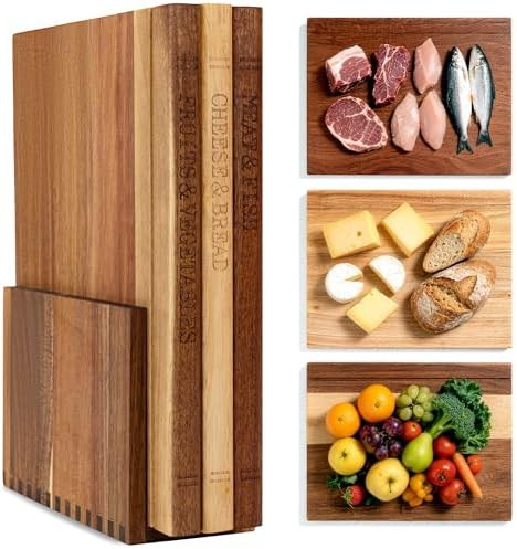 Book Cutting Board Set with Wooden Stand-Wooden Kitchen Cutting Boards That Look Like Books for V... | Amazon (US)