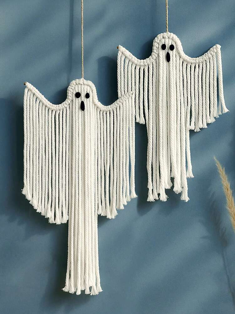 1 Pc Halloween Handmade Woven White Ghost Tassel Wall Hanging, Ghost Window Decoration Hanging, H... | SHEIN