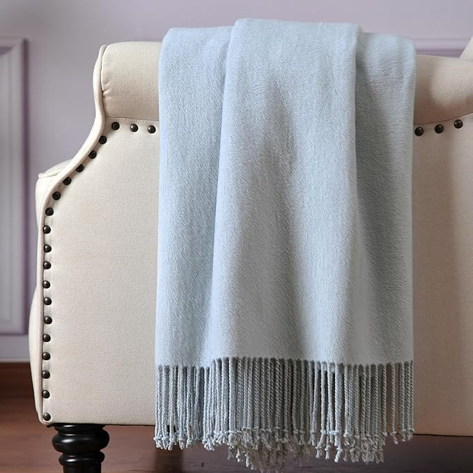 CUDDLE DREAMS Silk Throw Blanket with Hand-Knotted Fringe, Natural, Soft & Breathable (Ice Blue) | Amazon (US)