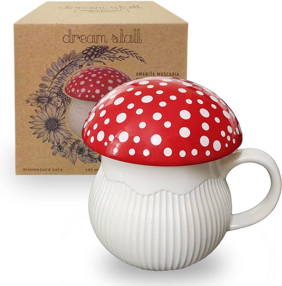 Dreamstall Mushroom Mug with Lid Stoneware Coffee Cup with Decorative Gift Box (Red), Cottagecore... | Amazon (US)