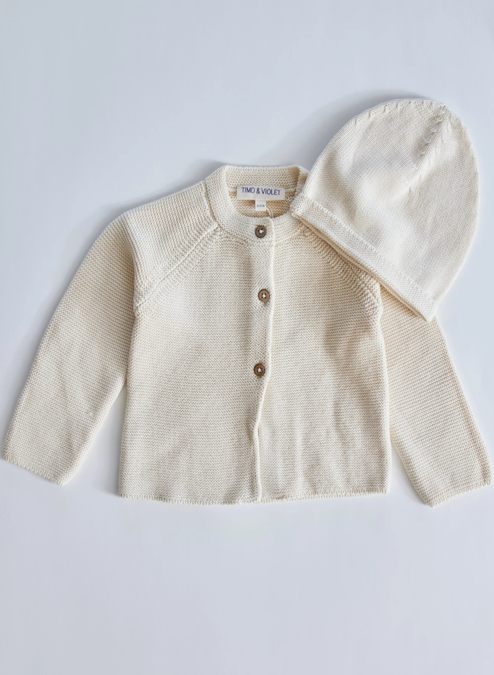 Ivory Knit Cardigan and Hat Set | Timo and Violet