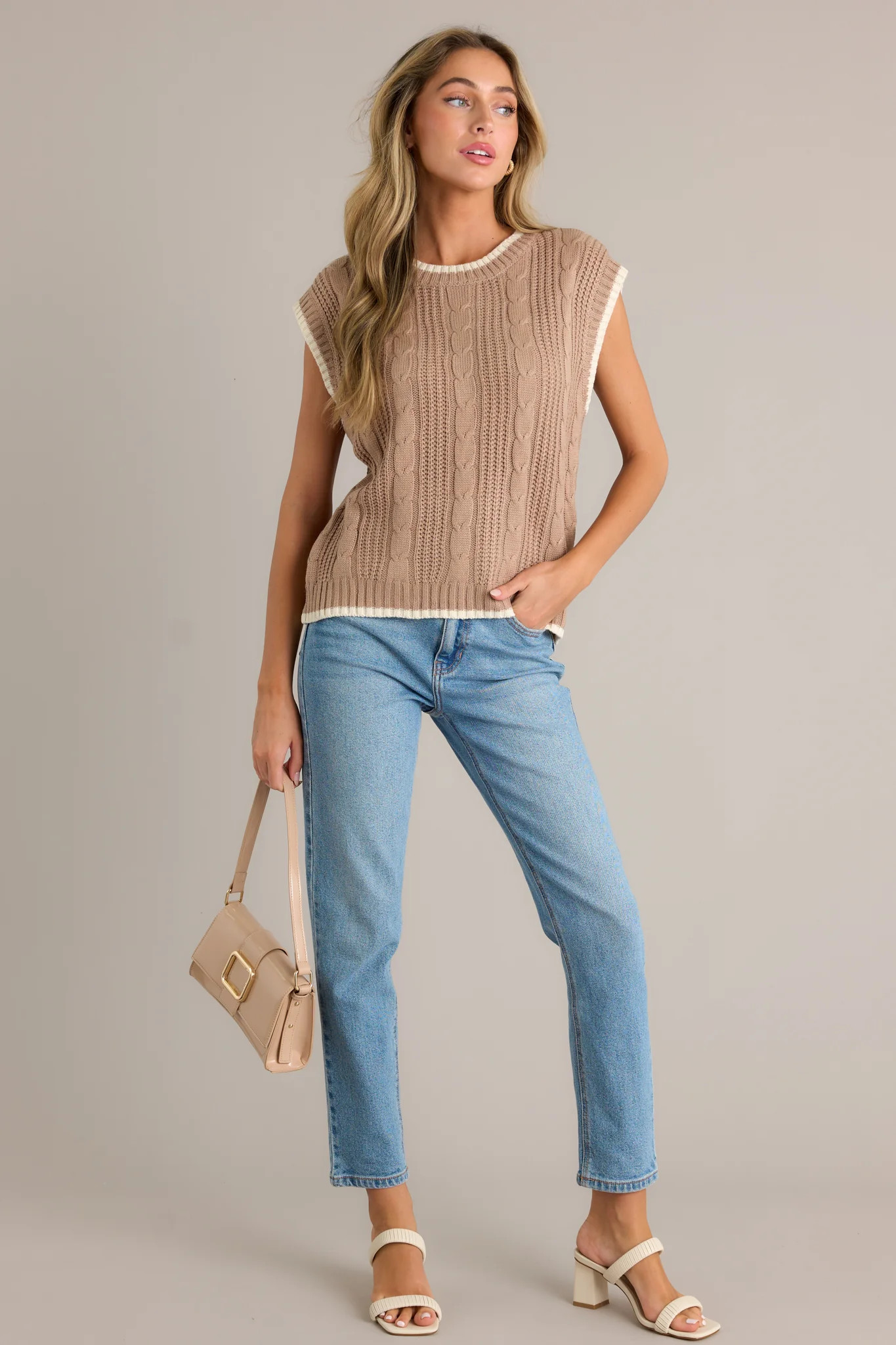 Vital Moment Brown Knit Sweater Top | Red Dress