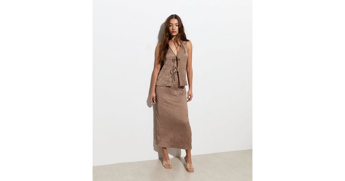 Light Brown Crinkle High Waist Midi Skirt | New Look | New Look (UK)