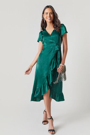 Emerson Satin Wrap Dress | Francesca's