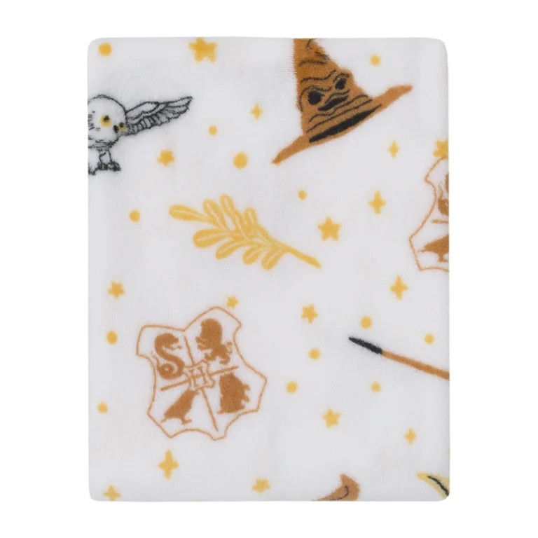 Warner Brothers Harry Potter White, Gold, and Tan Plush Baby Blanket | Walmart (US)