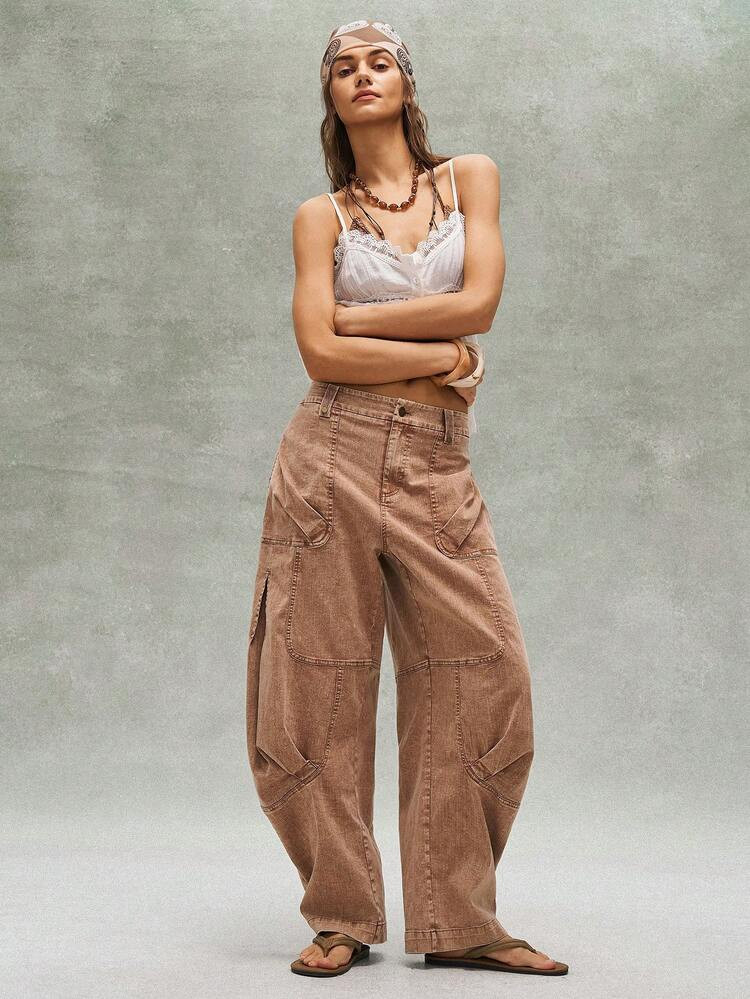 Bohemela Women's Espresso Brown Y2K Baggy Cargo Pants,Autumn Boho Vacation Retro Distressed Cowbo... | SHEIN