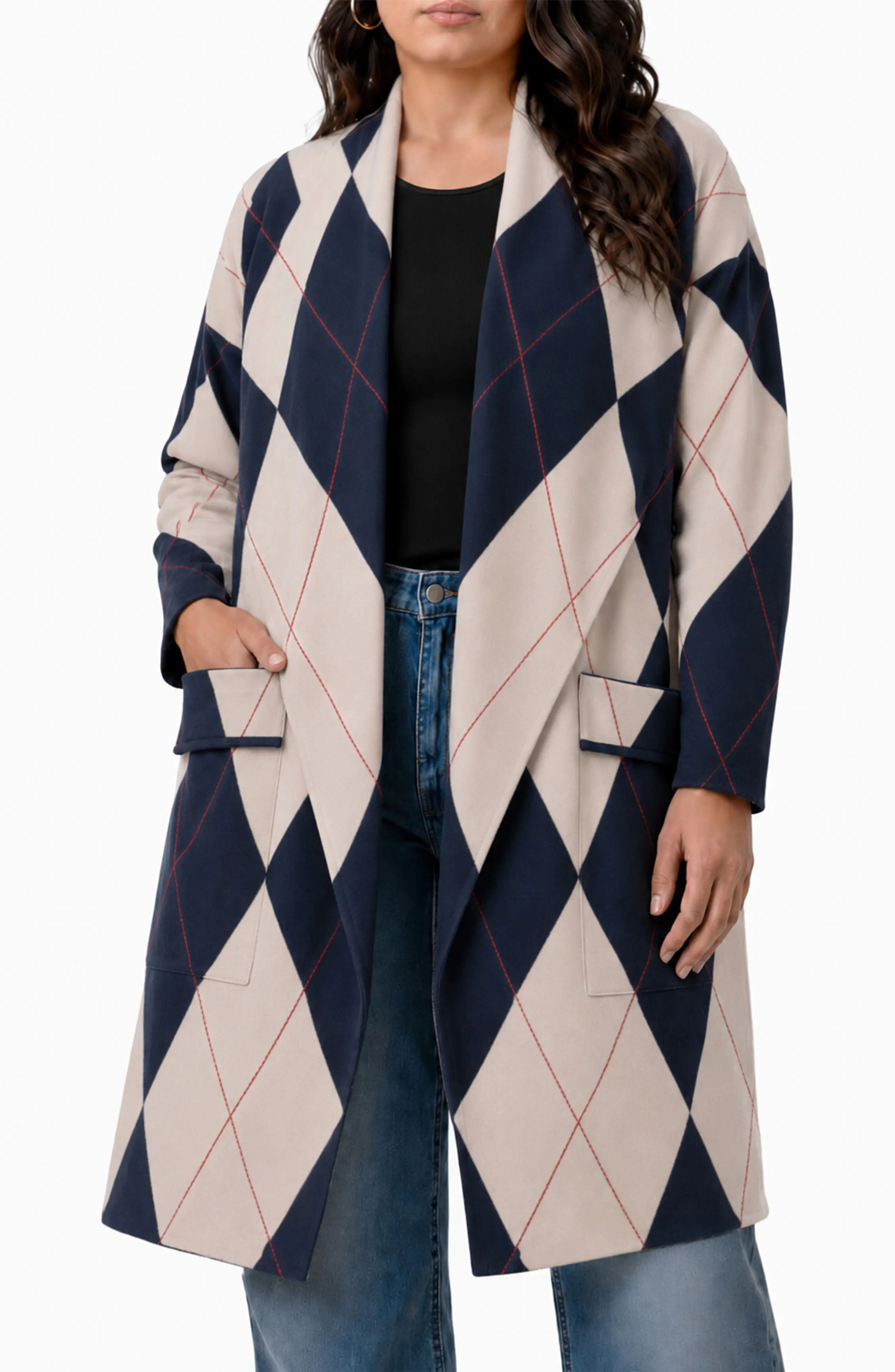 BY DESIGN Andrea Argyle Open Cardigan in Seaworthy Argyle at Nordstrom Rack, Size 3X | Nordstrom Rack