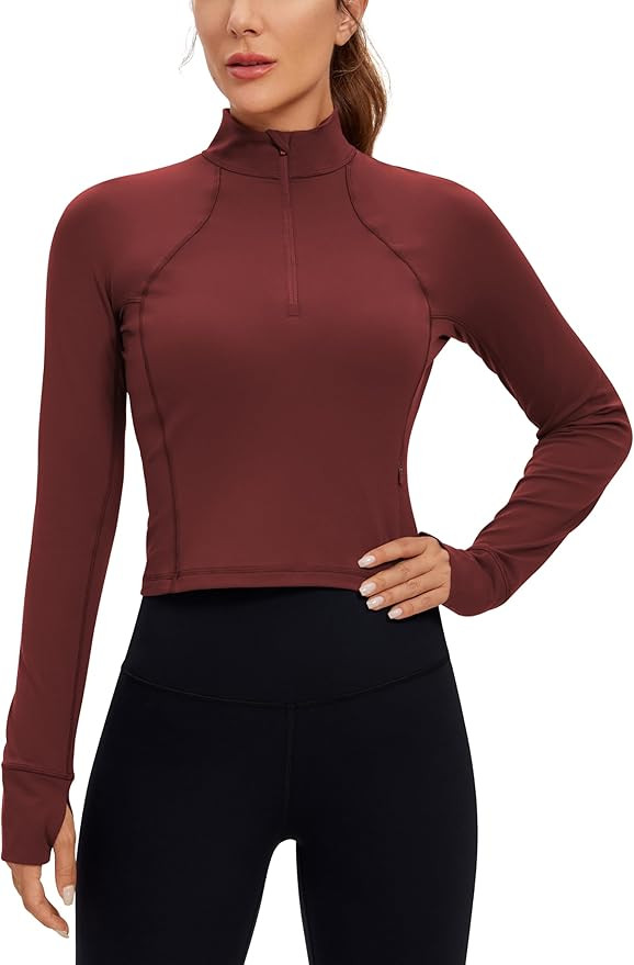 CRZ YOGA Women's Butterluxe Long Sleeve Workout Shirts Half Quarter Zip Sweatshirt Athletic Crop ... | Amazon (US)