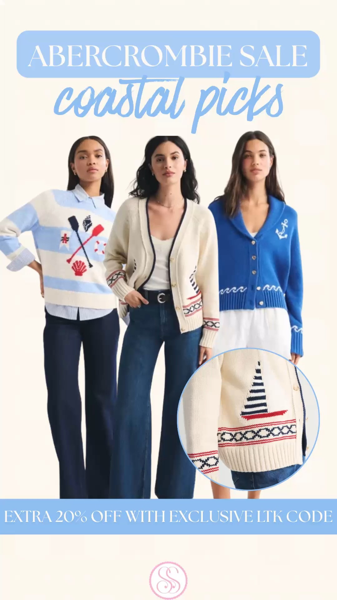 Abercrombie sale | coastal style | New England summer outfits | coastal sweater | vacation outfits

Abercrombie coastal picks are on sale, and you can stack the exclusive LTK app code for an extra 20% off to get as much as 45% off these finds.

This edit is full of the kind of coastal summer pieces that feel perfect for New England weekends, beach trips, lake days, boat nights, casual vacation outfits, and easy summer layering. Think nautical sweaters, coastal cardigans, anchor details, shell motifs, blue and white stripes, soft knits, denim, white shorts, and polished pieces that make a simple outfit feel more expensive.

The sweaters are the standouts here. They have that classic Abercrombie coastal style that works now with shorts and sandals, then later with denim, white jeans, trousers, or layered over a button down. Very New England summer, beach town shopping, Cape Cod weekend, Nantucket dinner, coastal grandmother, and preppy summer outfit energy.

These are the pieces I would check first if you love Abercrombie style, coastal outfits, nautical outfits, vacation outfits, resort casual style, summer sweaters, cardigans, white shorts outfits, denim outfits, and easy wardrobe staples that feel wearable beyond one season.

Abercrombie sale, Abercrombie finds, Abercrombie style, Abercrombie outfits, Abercrombie coastal picks, coastal style, coastal outfits, coastal summer outfits, New England summer outfits, Nantucket outfit, Cape Cod outfit, beach vacation outfit, vacation outfits, vacation outfits beach, nautical sweater, coastal sweater, anchor sweater, summer cardigan, coastal cardigan, blue and white outfit, white shorts outfit, denim outfit, preppy summer outfit, summer outfit ideas, designer look for less

#LTKFindsUnder50 #LTKFindsUnder100 #PreppyStyle #WorkOutfit #LookForLess #TeacherOutfit #SummerOutfits #CoastalStyle #NauticalStyle #Abercrombie @abercrombie

#LTKxAbercrombie #LTKSeasonal #LTKSaleAlert