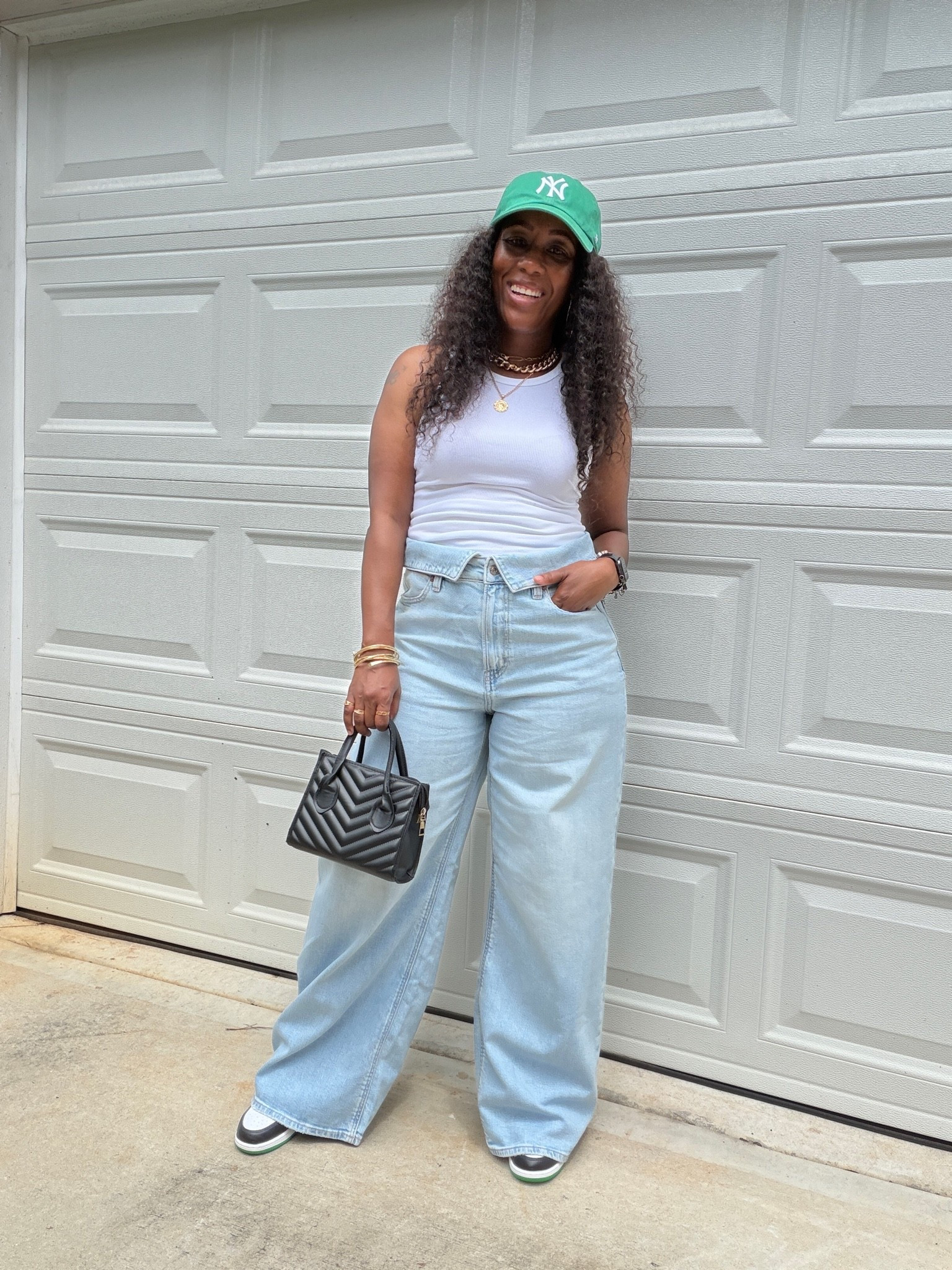 American Eagle curvy dreamy drape baggy wide leg super high rise jeans and white tank outfit

#LTKootd #LTKOver40 #LTKPetite