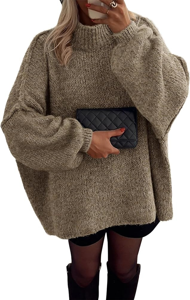 ATHMILE Womens Fall Fashion Oversized Sweaters Chunky Knit Mock Neck Long Sleeve Casual Trendy Pu... | Amazon (US)