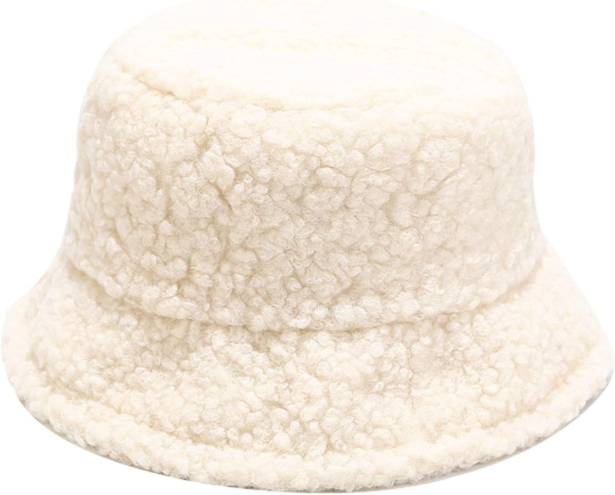 Winter Plush Fuzzy Bucket Hat Faux Fur Shearling Fisherman Hats for Women | Amazon (US)