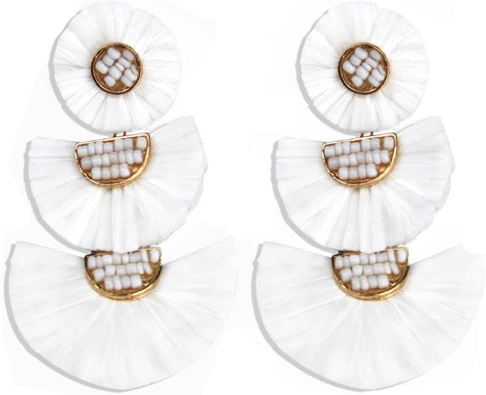Statement Earrings Beaded Raffia Palm Bohemian Drop Dangle Earrings for women | Amazon (US)