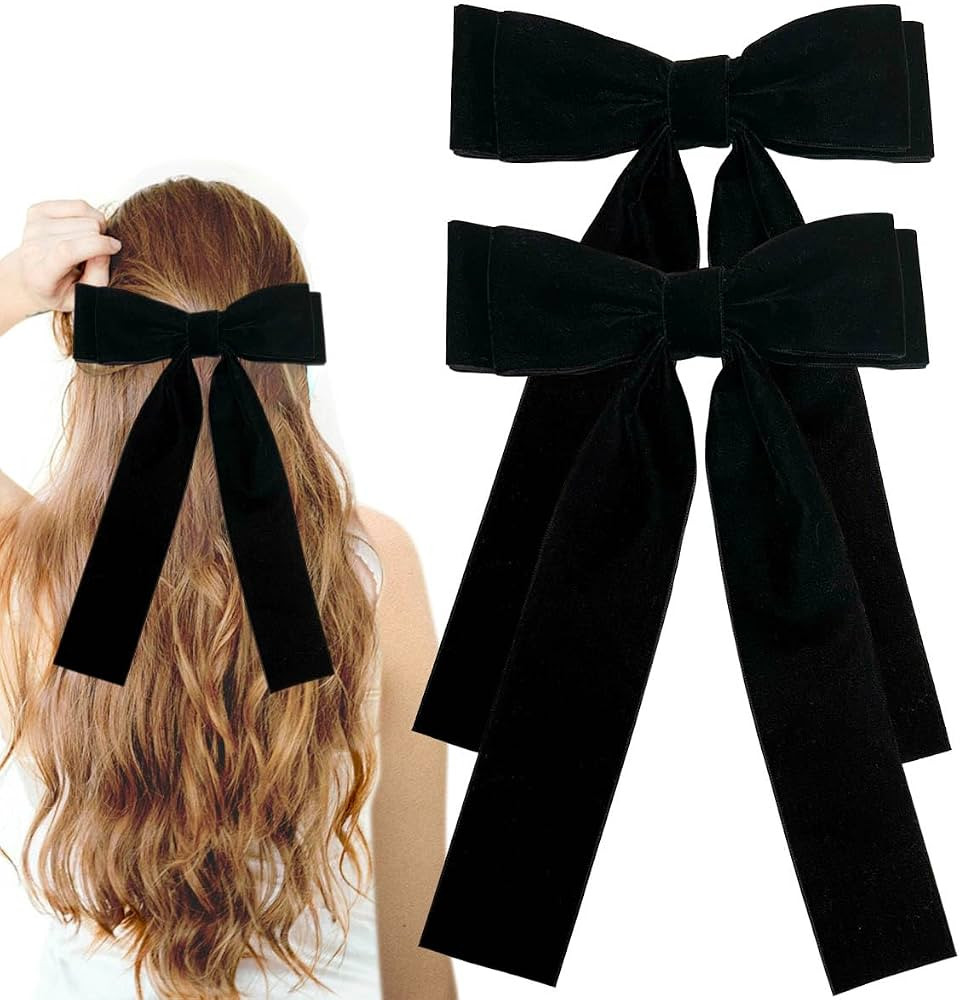 Velvet Black Hair Bows with Metal Clips - Large Bowknot Ribbon Clips for Women, Girls, Toddlers, ... | Amazon (US)