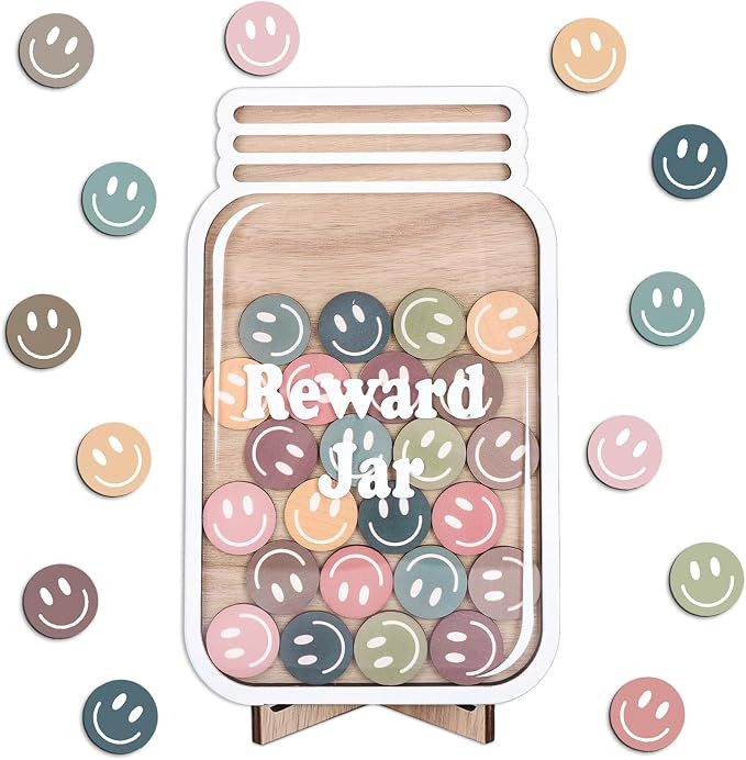 JarThenaAMCS 39 Pcs Smile Face Wooden Reward Jar Neutral Colored Happy Face Wood Cutouts with Mag... | Amazon (US)