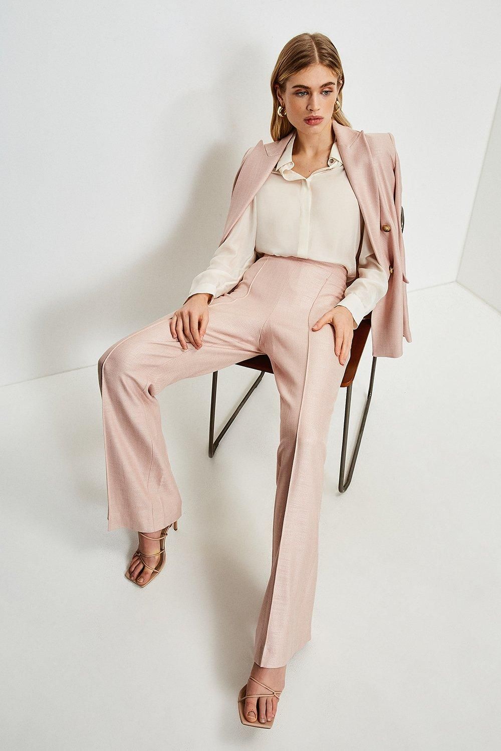 Luxe Stretch Twill Pintuck Trousers | Karen Millen UK & IE