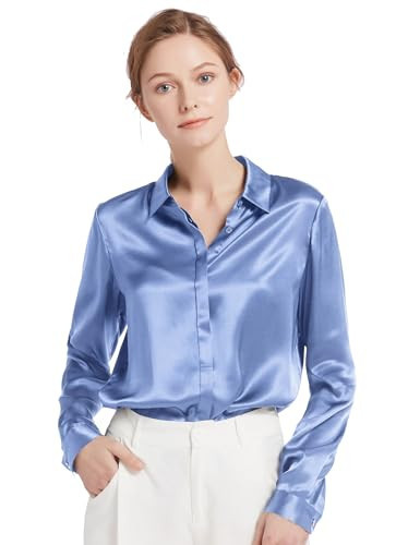 LilySilk Women's Silk Blouse 100% 22MM Silk Button-Down Shirt Long Sleeves Classic Timeless Top for All Seasons Casual Business, French Blue S | Amazon (US)
