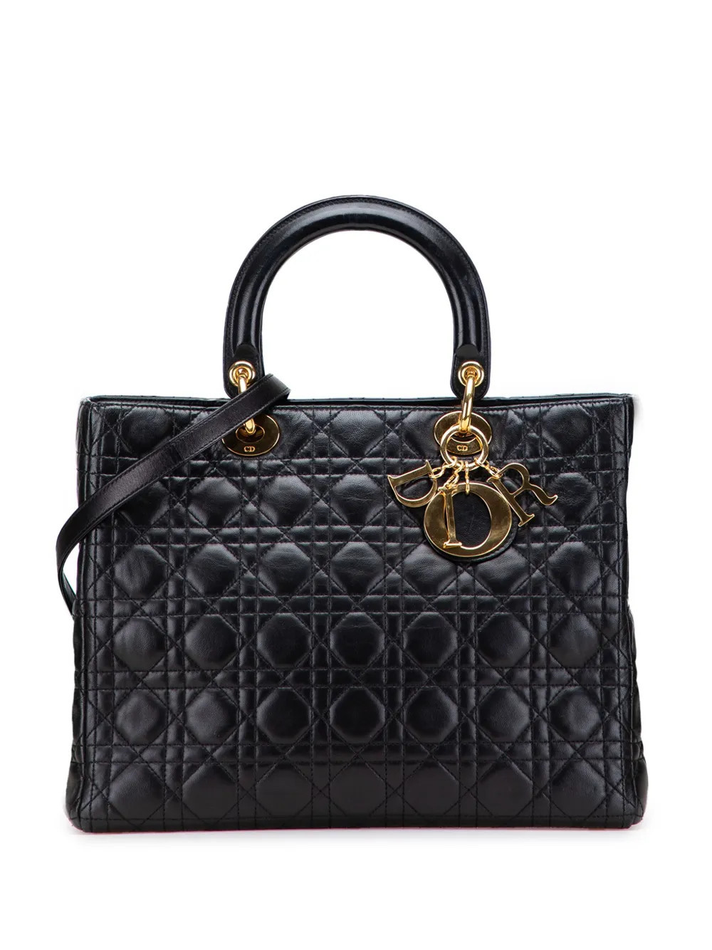 Christian Dior Pre-Owned 1997 Large Lambskin Cannage Lady Dior satchel - Black | Farfetch Global
