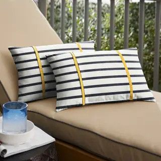 Sunbrella Blue Stripes with Sunflower Yellow Indoor/Outdoor Lumbar Pillows Set of 2 | Bed Bath & Beyond