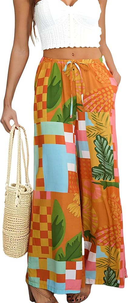 Women's Casual Pants Summer Soft Wide Leg Dress Oversized Pants with Pockets Ladies Trousers | Amazon (US)