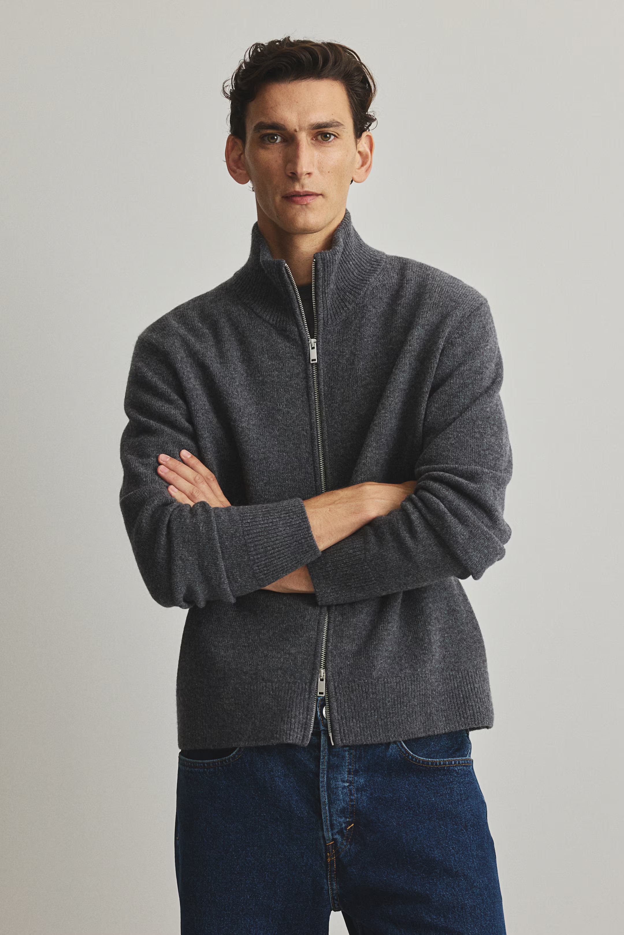 Regular Fit Wool zip-through cardigan - Dark grey - Men | H&M GB | H&M (UK, MY, IN, SG, PH, TW, HK)
