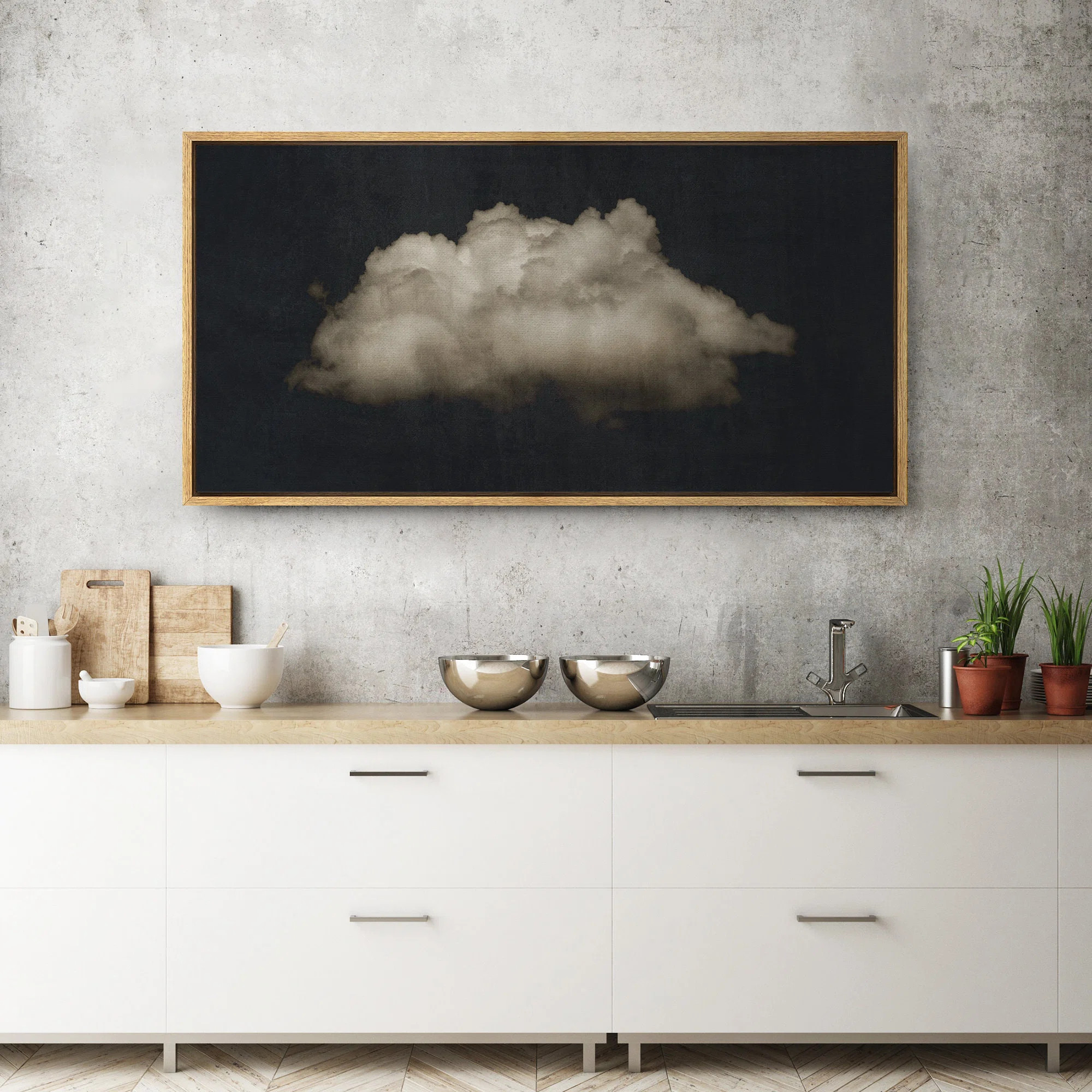 Clouds " Moody Black Modern Minimalist Neutral Artwork " - Extra Large Framed Wall Art Canvas Pri... | Wayfair North America
