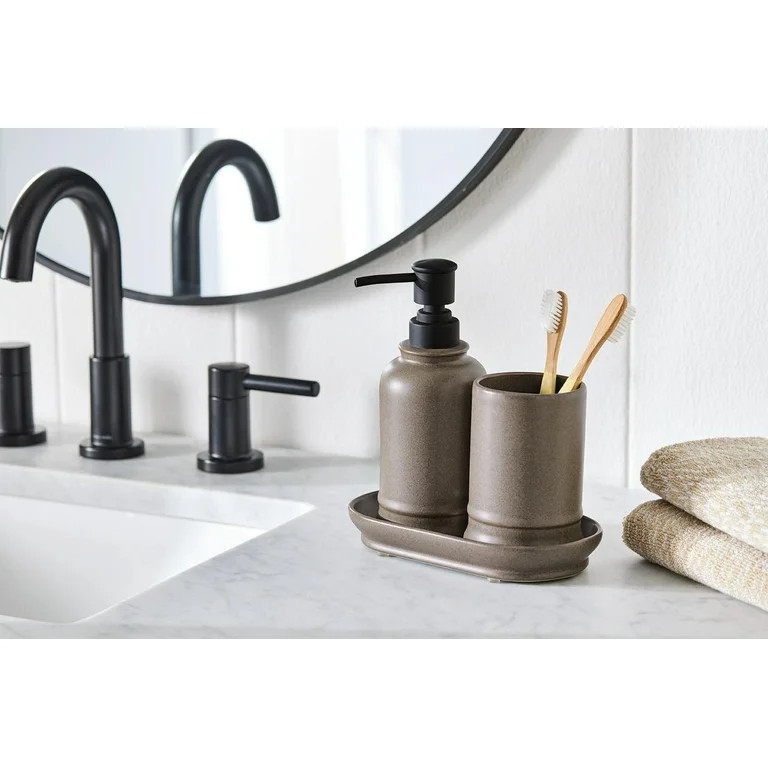 &nbsp;Better Homes & Gardens 3-Piece Ceramic Apothecary Bathroom Set, Brown | Walmart (US)