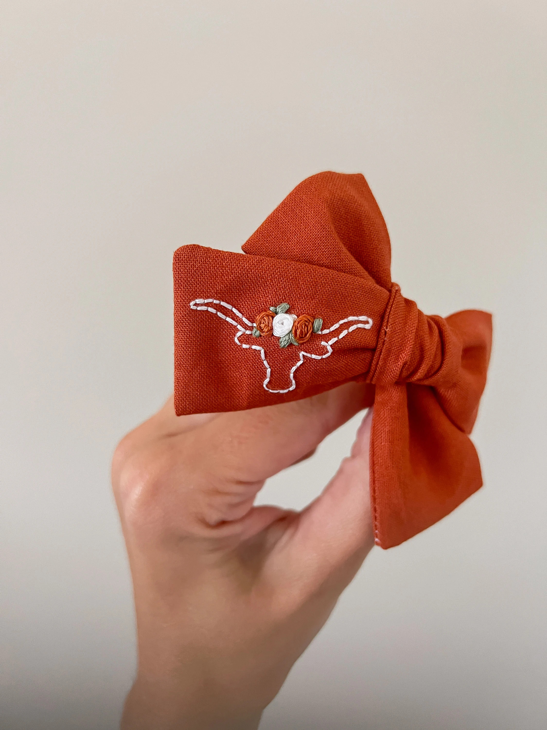 Texas Bow - Longhorn bow with flowers - Hand Embroidered Bow -  embroidered baby bow - Baby Announcement - custom embroidered bow | Etsy (Global)