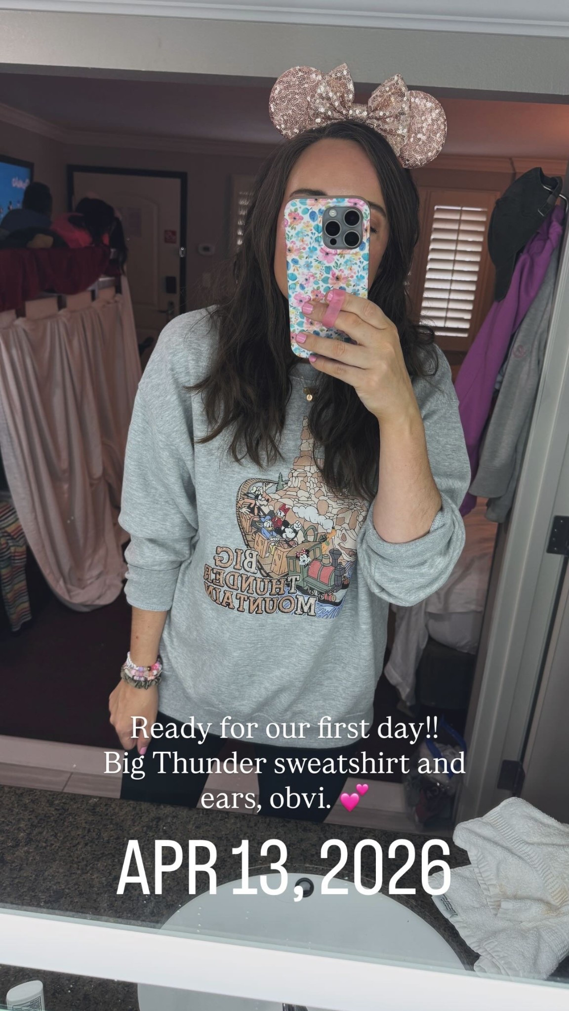 Ready for our first day!! 
Big Thunder sweatshirt and ears, obvi. 💕