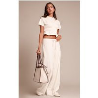 Cream Cotton Wide Leg Trousers | PrettyLittleThing UK