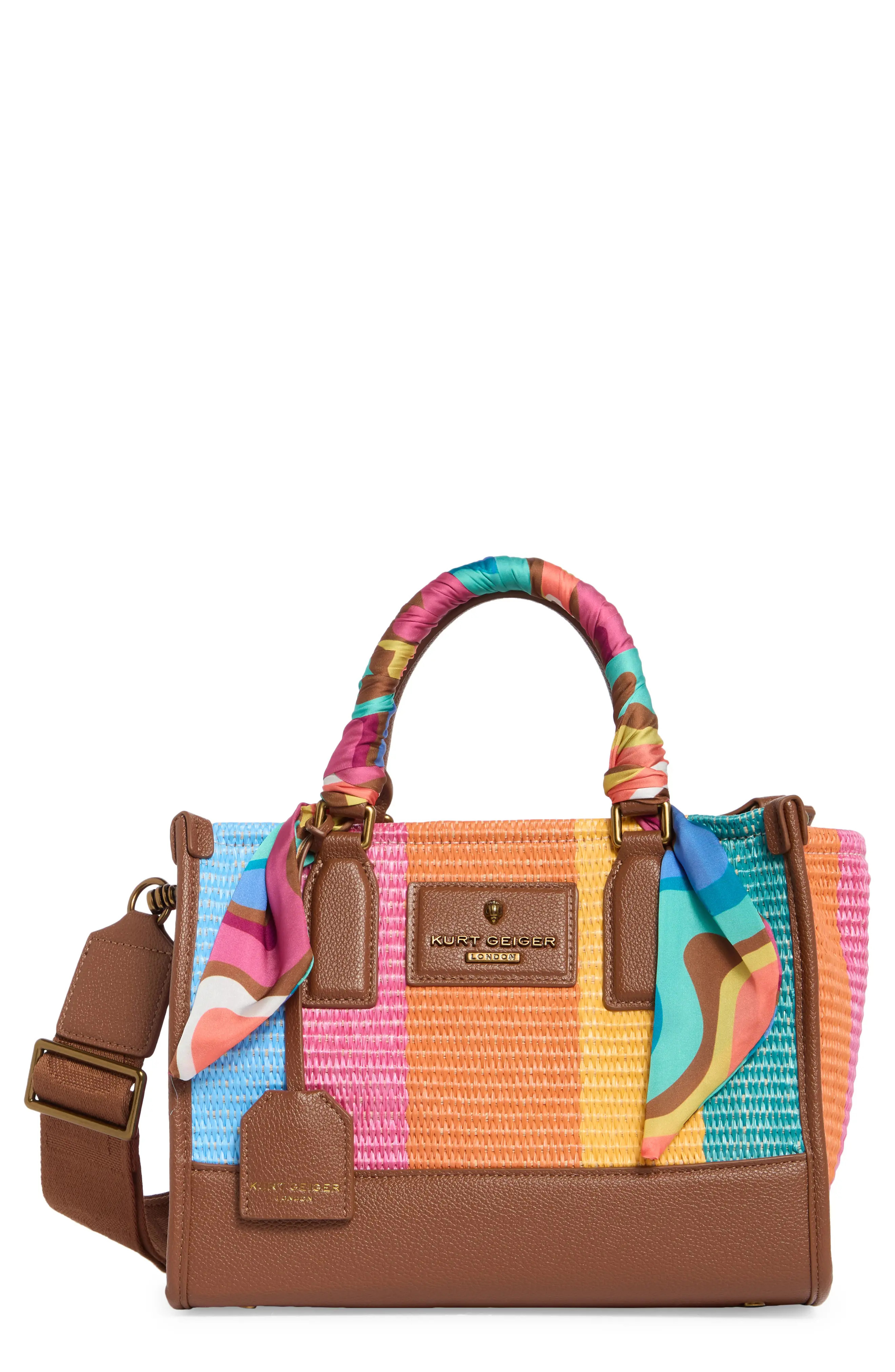 Kurt Geiger London Small Chiswick Raffia Tote in Brown/Rainbow at Nordstrom Rack | Nordstrom Rack