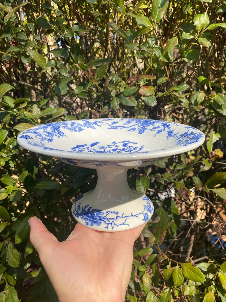 Vintage french ironstone blue transferware footed plate | Etsy (UK)