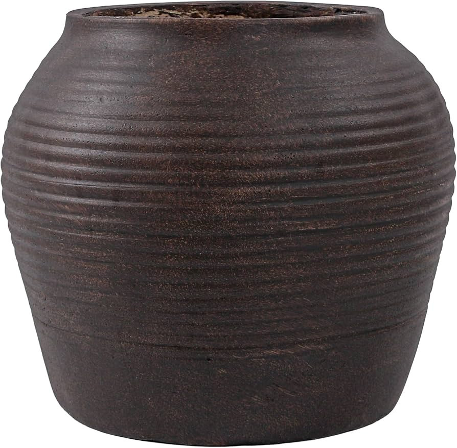 Amazon.com: Haispring 10" H x 12" Dia Vintage Black Fiberstone Planter Pot with Drainage Hole, Round Flower Pot for Indoor Outdoor Plants, Decorative Planter for Patio, Porch, Garden, Home D\u00e9cor : Patio, Lawn & Garden | Amazon (US)