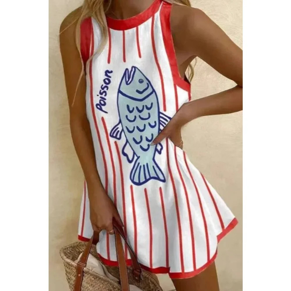 Women's Boho Printed Sleeveless Mini Dress Retro Animal & Fish Print Casual Summer Dress Streetwe... | Walmart (US)