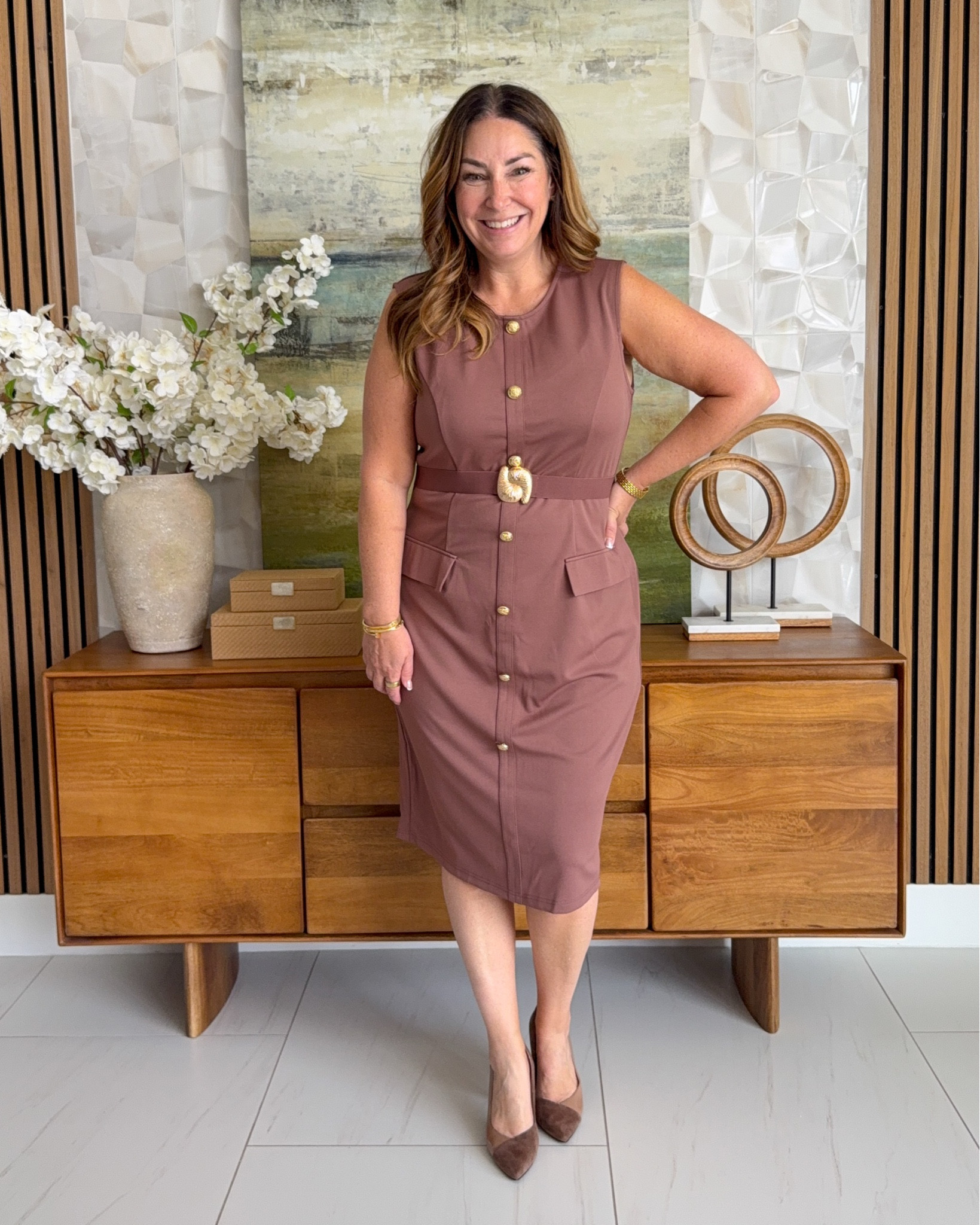 This Grace Karin brown button dress so polished yet still under $45 perfect for summer workwear.  It's a little too thin for what I was going for but if you live somewhere HOT this one is for you!
📏 Wearing dress in tts, L

#LTKOver40 #LTKMidsize #LTKWorkwear