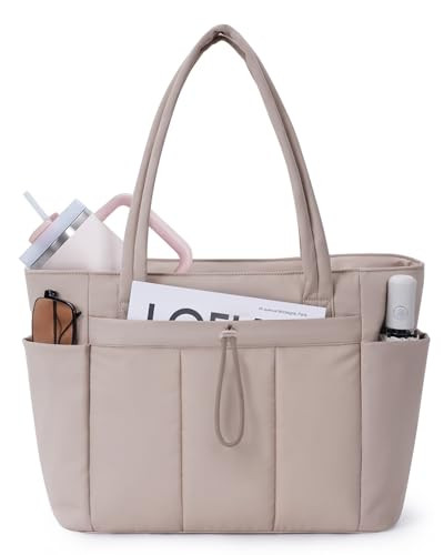 Wandering Nature Puffer Tote Bag with Cup Holder for 40 oz Tumbler & Laptop Compartment & Trolley Sleeve for Travel, Work, Nurse, Women | Amazon (US)