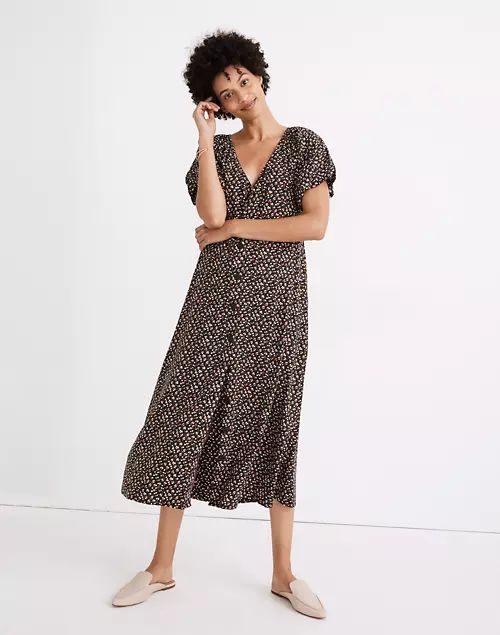 Bubble-Sleeve Button-Front Midi Dress in Adorable Ditsy | Madewell