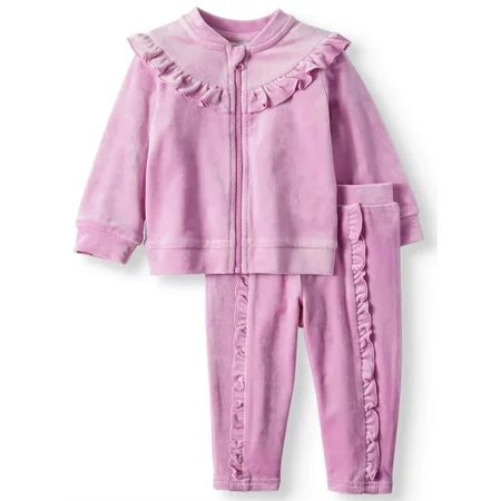 Ruffle Velour Top & Jogger Pants Tracksuit, 2-Piece Outfit Set (Baby Girls) | Walmart (US)