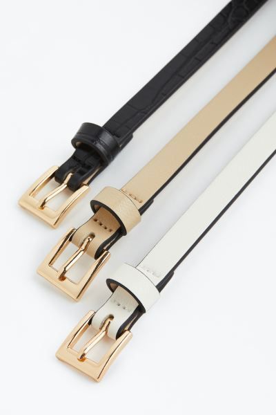 3-pack narrow belts - Black/Beige/White - Ladies | H&M GB | H&M (UK, MY, IN, SG, PH, TW, HK)
