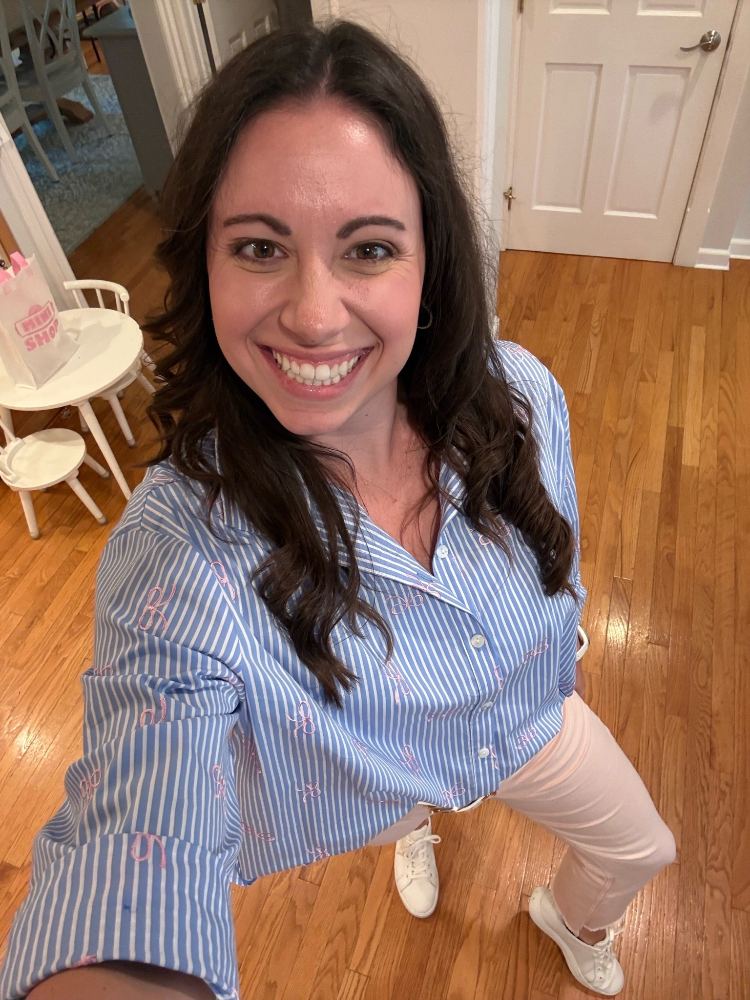 Outfit change to cute and casual! Love this button up from Mint Julep Boutique!! Paired with wide leg pink jeans and my trusty white sneakers!

#LTKootd #LTKgrwm #LTKdayinmylife