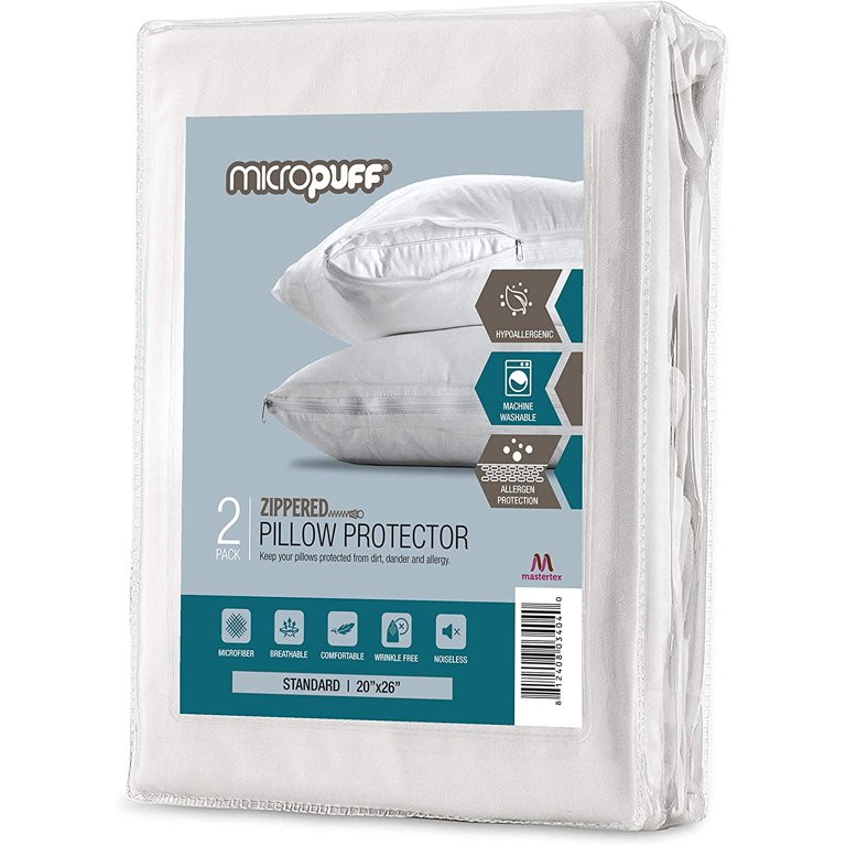 Micropuff Zippered Pillow Protectors - Soft Brushed Microfiber Pillow Covers - Standard 20x26 - 2... | Walmart (US)
