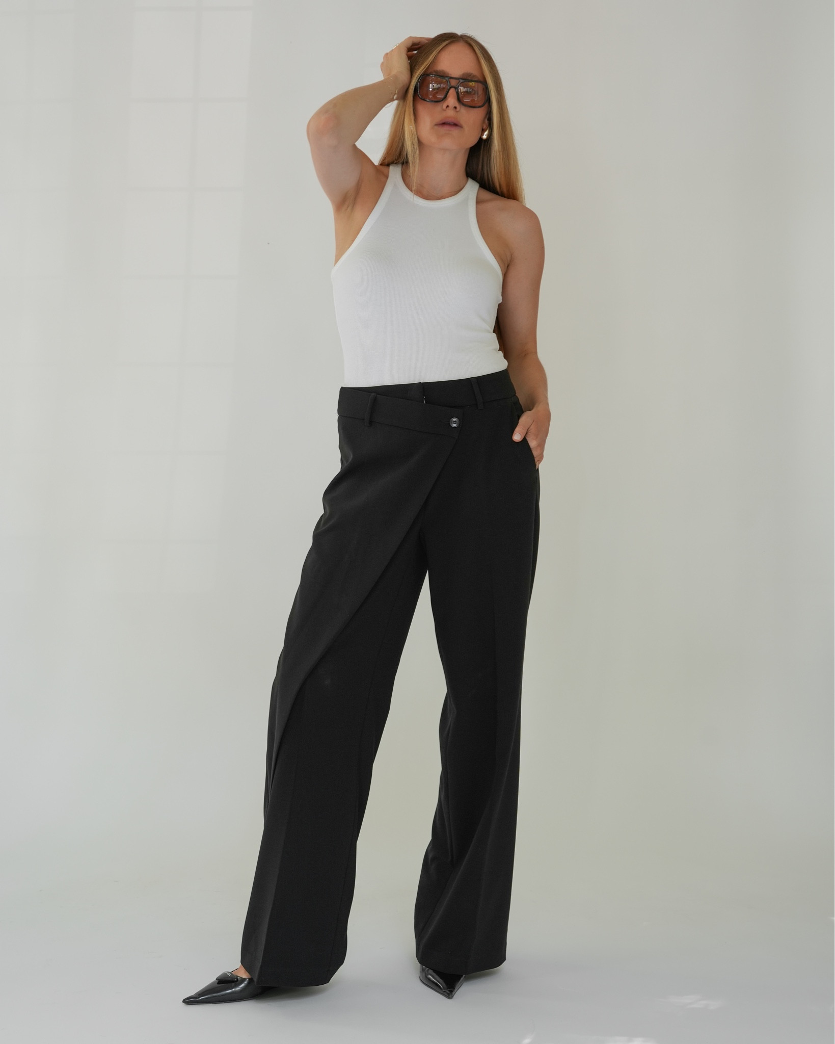 classic yes cool office outfit • wearing a black loose suit pants combined with a white tanktop and black slingback heels #officeoutfit #officeinspo 

#LTKstyletip #LTKdeutschland #LTKeurope