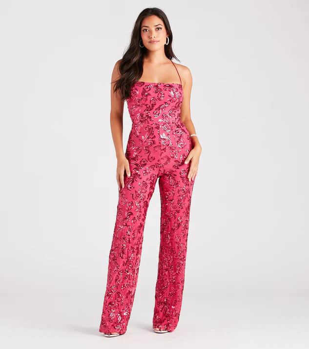 Radiate In Sequins Lace-Up Jumpsuit | Windsor Stores