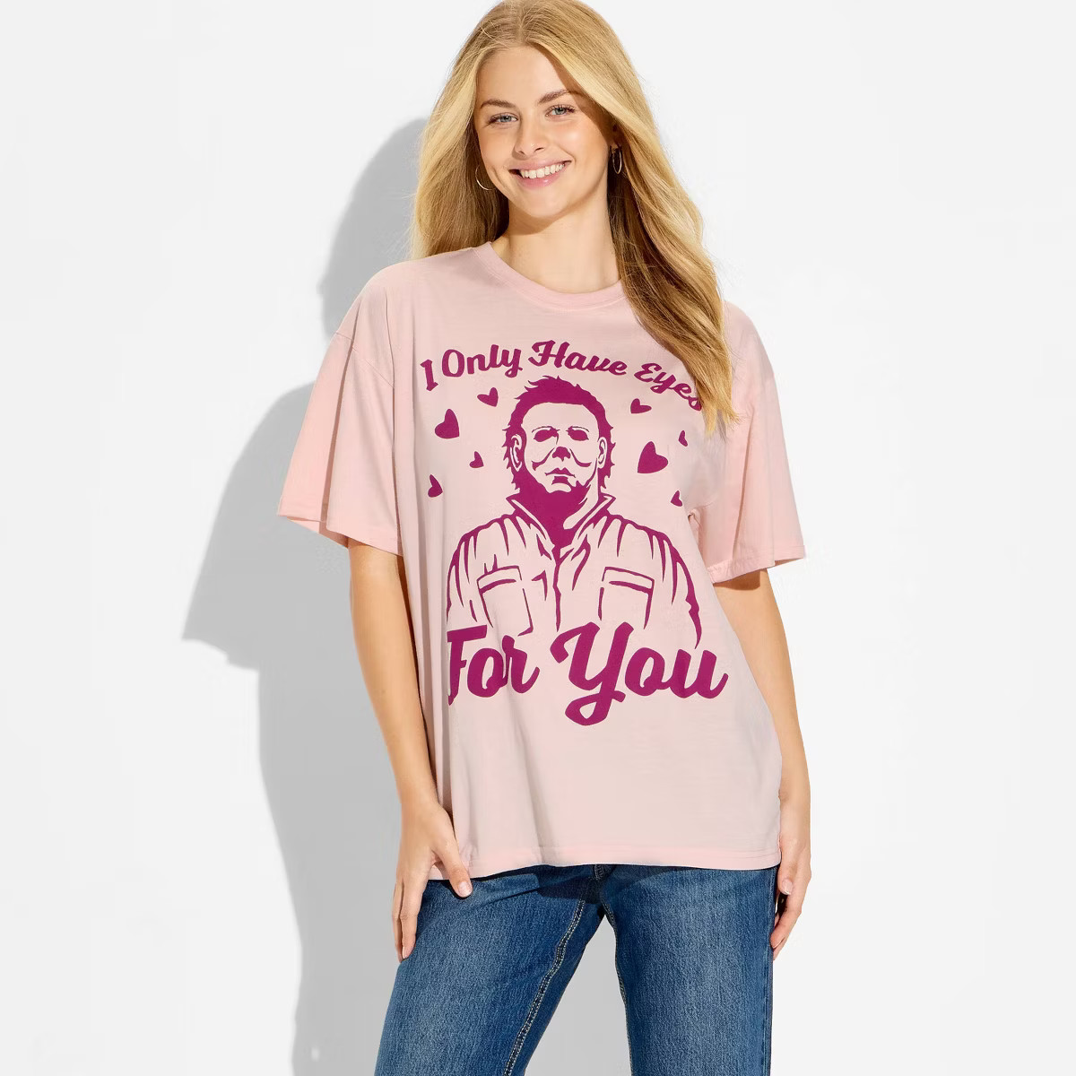 Women's Michael Myers Oversized Short Sleeve Graphic T-Shirt - Pink | Target