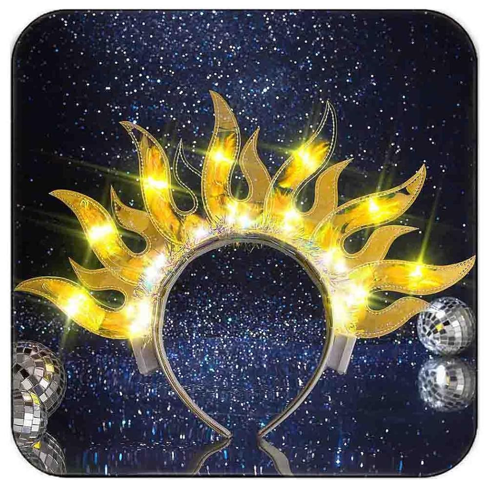 DRESBE Light Up Sun Headband LED Fire Headbands Flame Hair Accessories for Women | Amazon (US)