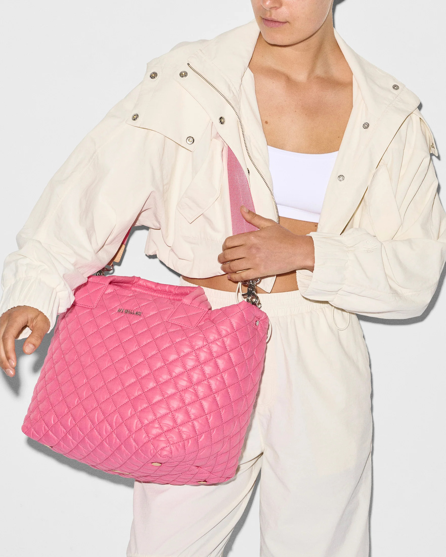 Deluxe Small Metro Quilted Tote Bag in Flamingo | MZ Wallace | MZ Wallace