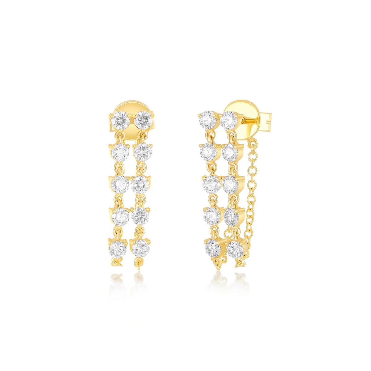 Double Multi Diamond Chain Stud Earring | EF Collection